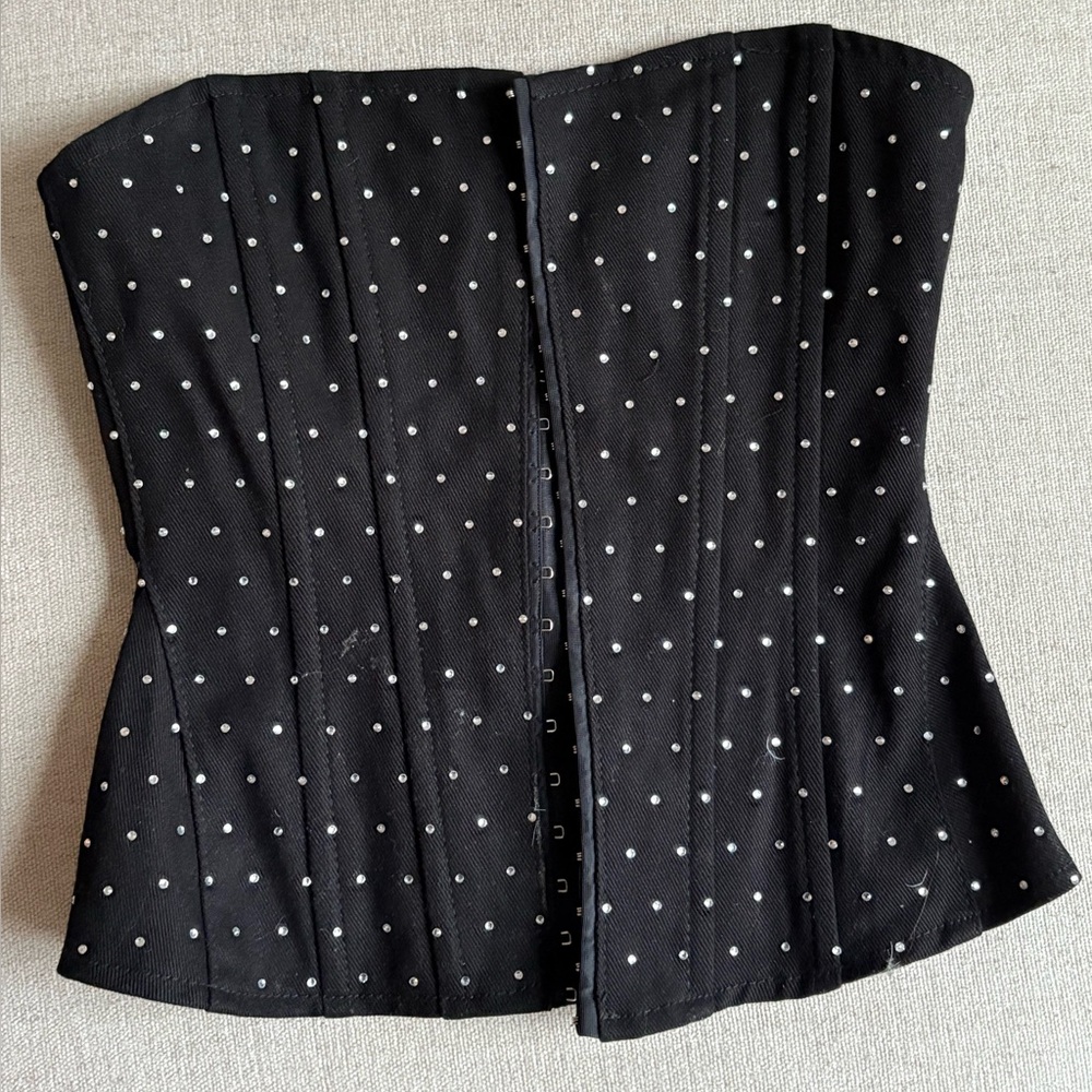 WeWoreWhat Black Corset with White Dots
